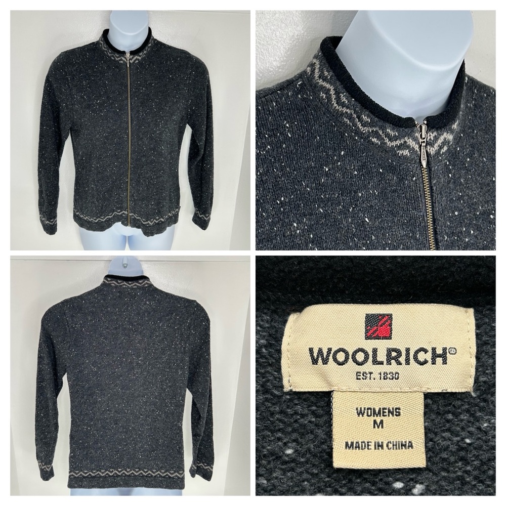 Woolrich‎ Zip Up Cardigan Sweater Size Medium Heather Gray Grandmacore Cabincore